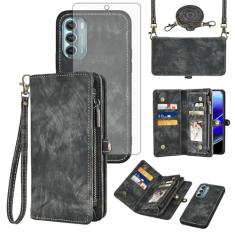 Asuwish Capa de celular para Motorola Moto G Stylus 5G 2022 com zíper carteira destacável com protetor de tela de vidro temperado alça transversal flip porta-cartões XT2215-1 XT2215-4 XT2215DL