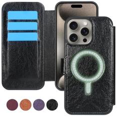 CMIDUS Capa carteira com bloqueio de RFID para iPhone 15 Pro Max 5G 6,7 polegadas compatível com MagSafe carregamento sem fio couro PU capa flip protetora com compartimentos para cartões e suporte
