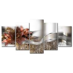 Quadros Decorativos 5 Peças Flor Turqueza Marron Brilhante - Quadros K