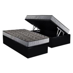 Conjunto Box Baú Solteiro: Colchão Espuma Paropas Compact AG 65 / D28 Royalle Rústico Prata + Base CRC Suede Black (88x188)