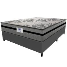 Cama Box Casal King Colchão Gazin Com Molas Ensacadas Rubi 193x203x70cm Suede Cinza/Preto