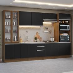 Armário de Cozinha Completa 340cm Rustic/Preto Glamy Madesa 01