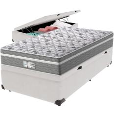 Cama Box Baú Branco e Colchão Evolution Molas Ensacadas Solteiro Probel