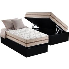 Cama Box Baú Solteiro: Colchão Molas Ensacadas Anjos MasterPocket Classic + Base crc Suede Black(88x188)