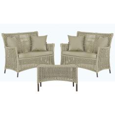 2 Sofá Área e Mesa Igapó Alumínio Pintura Marrom Corda Náutica Estofado Impermeável Almofada 7 Trama