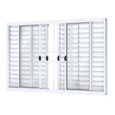 Janela De Alumínio Veneziana De Correr Central Com Grade 6 Folhas 100x200cm Riobras Preto