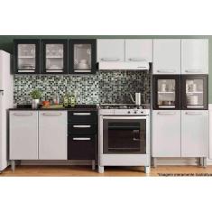 Kit De Cozinha Completa 4 Peças Evidence (2 Armários 1 Balcão 1 Paneleiro) C4p59 Branco/preto