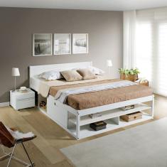 Cama Queen Multifuncional Madeira Maciça Irara Cabecasa Madeiramadeira Branco Lavado