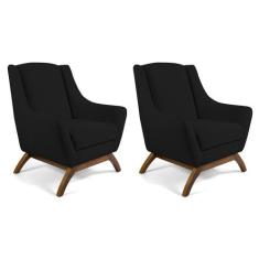 Kit 02 Poltronas Decorativa Fixa Base de Madeira Juliet D02 Veludo Pre