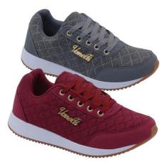 Tênis Feminino Casual Combo - Dix, 36, Bordô, Grafite
