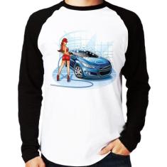 Camiseta Raglan Lava Jato Garota Manga Longa - Foca na Moda, Branco, P