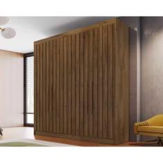 Guarda Roupa Solteiro Potente 4 Portas Abrir 3 Gavetas MDF Braúna Europa