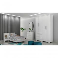 Guarda Roupa Solteiro Berlim 4 Portas de Bater 3 Gavetas 100% MDP Branco Móveis Novo Horizonte