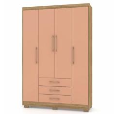 Guarda Roupa Espanha 4 Portas Dobradiças Metálicas 3 Gavetas MDF e MDP Nature Camarim Vila Rica