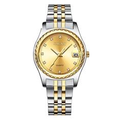 Relógio Feminino de Luxo Social Prata Aço Inoxidável Quartzo Analógico (Dourado)
