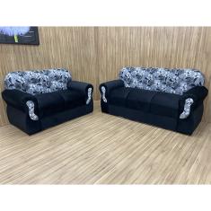 Sofá 2 e 3 Lugares Preto com Floral 601/37 Viena