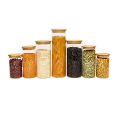 Oikos - Kit 7 Potes de Vidro com Tampa de Bambu Herméticos Redondos