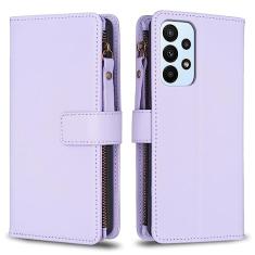 Capa com alça de pulso para Samsung Galaxy A23 4G, 9 compartimentos para cartão, 1 carteira de couro com zíper, fecho magnético com suporte, capa para celular compatível com Samsung A23 4G 6,5