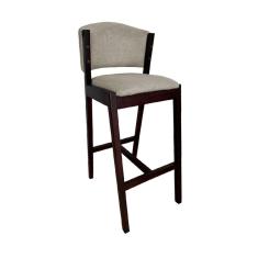 Banquetas Alta de Madeira Maciça Castanho Premium Ana com Encosto Linho Bege