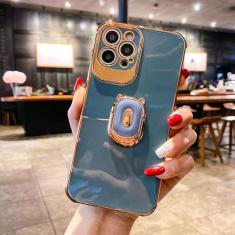 Capa de telefone de galvanoplastia para iphone 14 Plus 13 12 Pro MAX 11Pro XS XR X SE 6 7 8 plus Capa de suporte de telefone, cinza azul, para iPhone 12 Mini