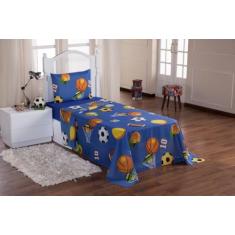 Jogo De Lençol 3 Peças Infantil Menino Menina Decora Quarto (Futebol Azul)