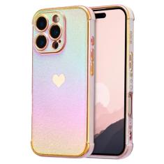 ZTOFERA Capa para telefone C de 6,3 polegadas, linda capa colorida com borda de revestimento iridescente com padrão de corações de amor, proteção de lente de câmera à prova de choque para mulheres e