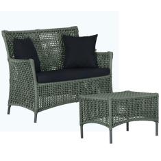 1 Sofá Área e Mesa Igapó Alumínio Pintura Preta Corda Náutica Estofado