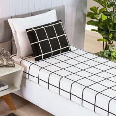 Jogo De Cama Solteiro Grid Micro Percal 200 Fios Austin 2 Pçs Preto - 