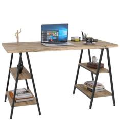 Mesa Para Escritório Estilo Industrial Cavalete Form C01 135cm Carvalh