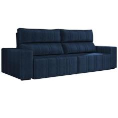 Sofá Retrátil 274 cm Sala de Estar Leonel Suede Azul Marinho G52 - Gra