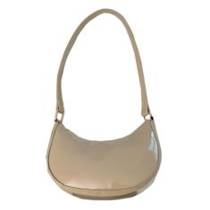 Bolsa noturna de couro envernizado brilhante Mini Hobos axila bolsa de ombro, Nude.