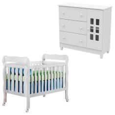 Berço Lila e Cômoda Infantil Mariah Branco Brilho - Carolina - Carolin