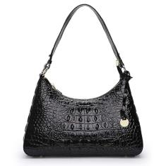 Aidrani Bolsa tiracolo vintage europeia e americana com estampa de crocodilo de couro genuíno, Preto