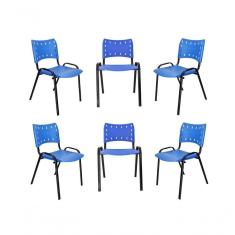 Kit 6 Cadeiras Iso Para Escola Escritório Comércio Azul Base Preta