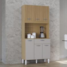 Cozinha Compacta 6 Portas 1 Gaveta Cassia Poquema - Damasco/Off White