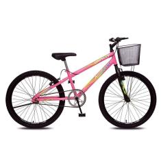 Bicicleta Allegra City Aro 24 Sem Marchas Freios V-Brake E Cestão Colli Rosa