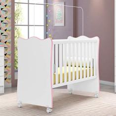 Berço Doce Sonho Branco Rosa com Rodízios - Qmovi
