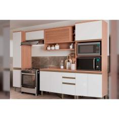 Cozinha Modulada Completa Thela Macadâmia 5 Peças (2Aéreos+1Balcão+2Paneleiros) CZC20 Freijo/Branco - Telasul
