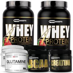 Kit 2 Whey Beta 4 Protein 900g+ 2bcaa+ 2creatina+ 2glutamina-Unissex