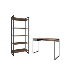 Jogo De Escritorio Estante E Escrivaninha Ade Castanho Preto