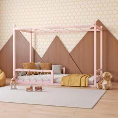 Cama Infantil em Pinus Fortaleza limonada rosa - Ludika Mobilia