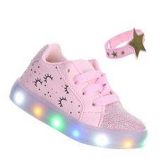 Tenis com luz colorida que acende infantil feminino rosa