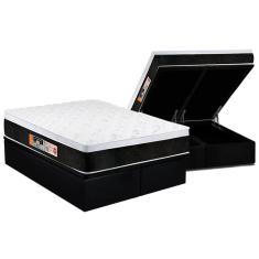 Conjunto Box Baú King: Colchão Espuma Castor D45 Black e White Air Euro Pillow + Base CRC Suede Black(193x203)