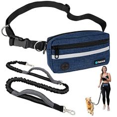 PetAmi Coleira para cães mãos livres, correia para corrida de cães para passear, correr, bolsa com zíper para cintura de cachorro com dispensador de saco de cocô, alças duplas acolchoadas, coleira elástica durável refletiva, única