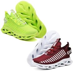 Tênis Respiravel E Confortavel Masculino  -2 Pares Vermelho/Verde - Ev