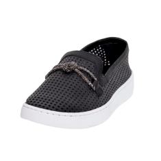 Tenis Feminino Casual Strass Couro Comfortflex