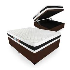 Cama Box Baú Casal + Colchão Espuma D45 - Castor - Black White Double 