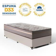 Cama Box Solteiro + Colchão D33 Millenium One Face Bege 88x188x58cm - 