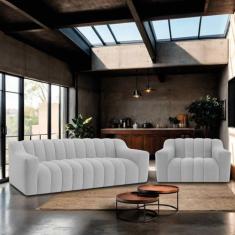 Kit 1 Sofá 150cm 2 Poltrona Luxo Recepção Sala Elegance Linho - Doce S