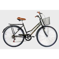 Bicicleta Aro 26 Kls Retro Sport Freio V-Brake 6 Marchas, Preto, Doura